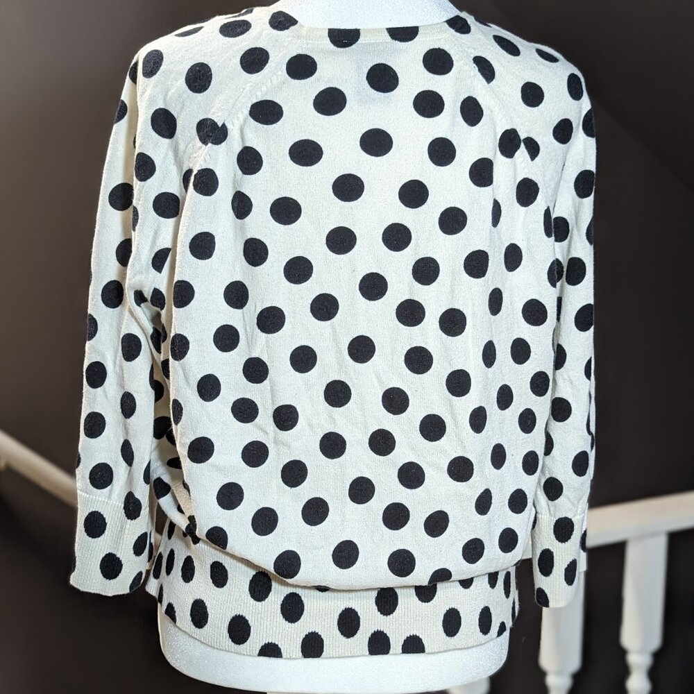 Ann Taylor Classic Cardigan, Winter White with Black Polka-dots, 3/4 sleeve, Siz - Picture 2 of 7